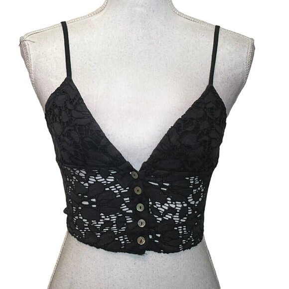 Urban Outfitters Dark Gray Lace Button-Front Spaghetti Strap Cropped Cami XS - Picture 3 of 10
